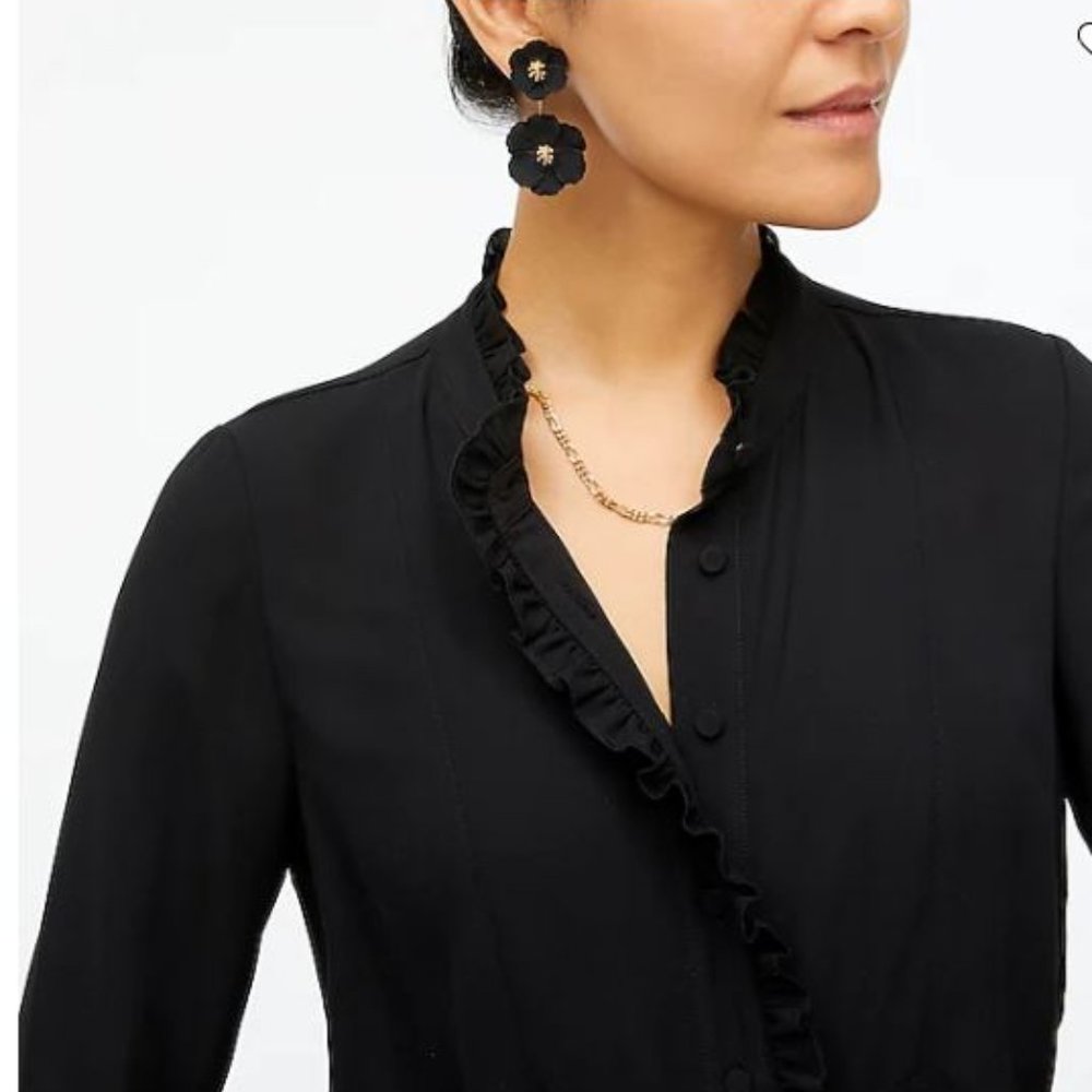 J. Crew Factory. Long-sleeve top with ruffles, BLACK, Size 6